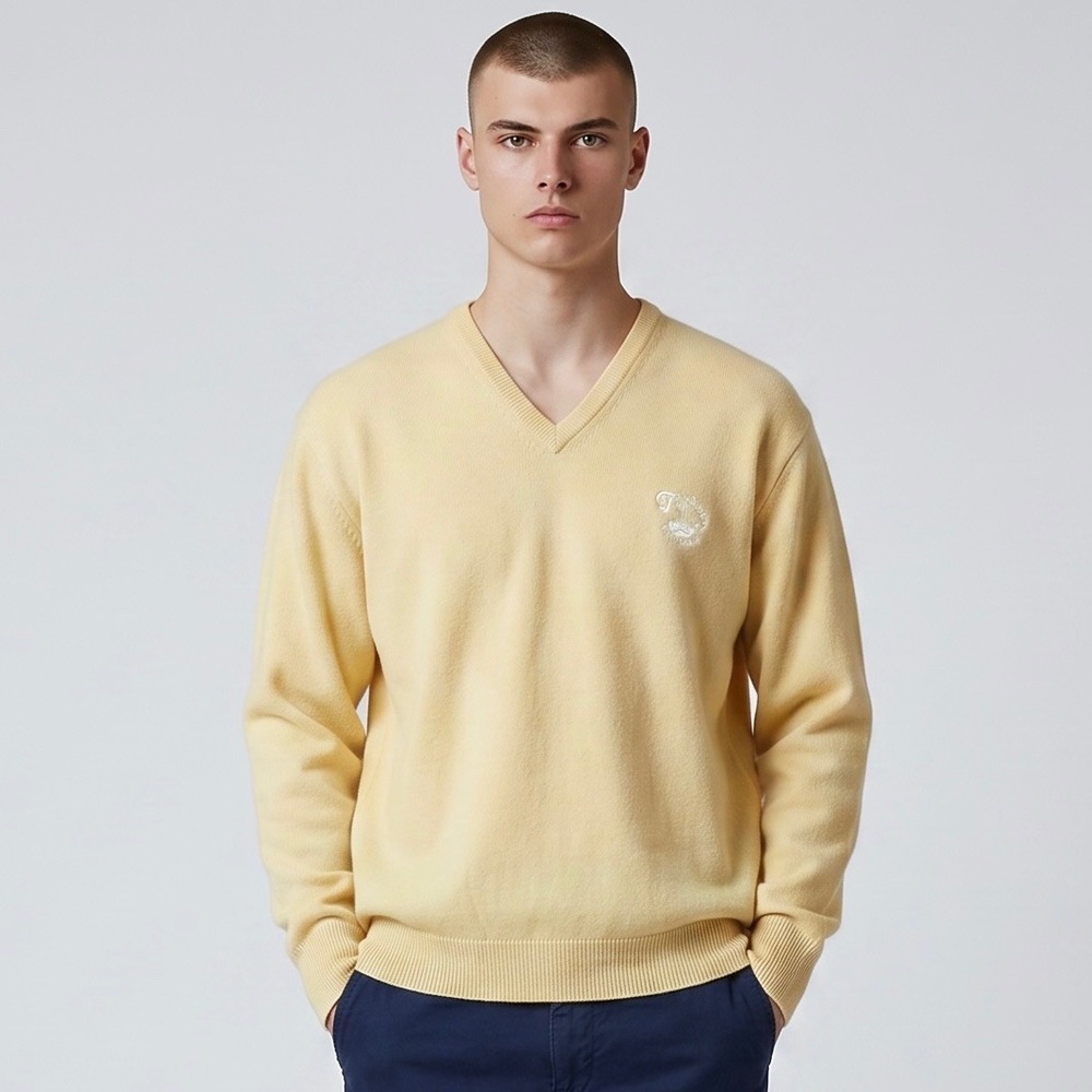 VTG Turnberry Scotland Sweater Men's Large Yellow Pure Wool Golf Course Pullover